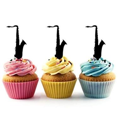 Imagem de Saxofone Silhouette Acrílico Cupcake Toppers 12 peças