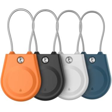 Imagem de Para Apple AirTag, capa de bloqueio Airtag com cabo de arame, impermeável IPX8, para bagagem, chaveiro e etiqueta de bagagem (pacote com 4 unidades, preto, laranja, branco, azul)