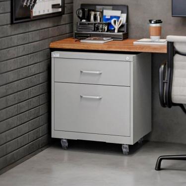 Imagem de Gaveteiro de Aço 2 Gavetas com Rodízios com Chave Cinza