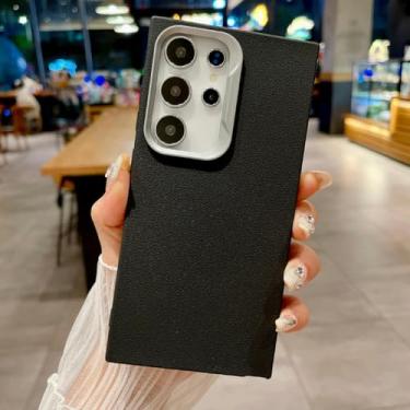 Imagem de HJZSZX Capa de celular de couro sólida de luxo magnética para Samsung Galaxy S23+, capa traseira à prova de choque (para Samsung Galaxy S23+/preto)