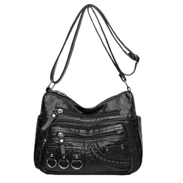 Imagem de Bolsa feminina de couro genuíno, bolsa transversal, bolsa de ombro pequena, bolsa transversal para celular, bolsa de mão, Preto