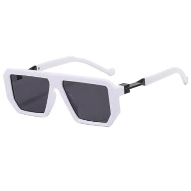 Imagem de Óculos de sol da moda, masculino, luxuoso, feminino, retrô, retangular, UV400 (branco, cinza)