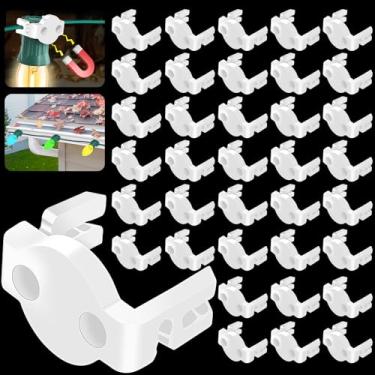 Imagem de 60 peças de clipes magnéticos de luz de Natal, ganchos magnéticos extra fortes para iluminação de pátio ao ar livre, calha de grade de cerca de telhado de superfície de metal, transparente
