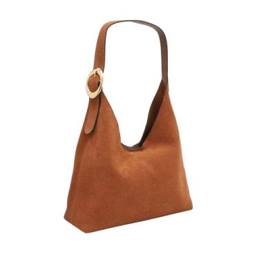 Imagem de Mariart Cajuzinho Bolsa Shoulder Hobo Feminina de Couro Suede Bovino Legítimo (Caramelo)