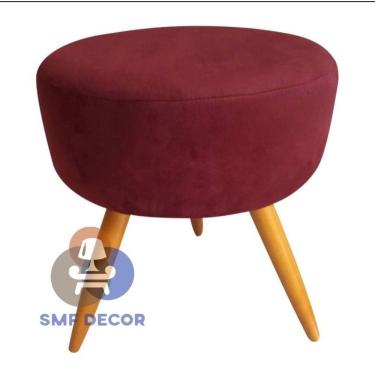 Imagem de Puff Redondo Descanso Para Os Pés Com Pézinho Palito Smf Decor vinho - Bordô
