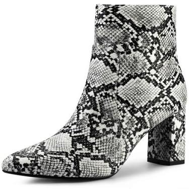 Imagem de Allegra K Botas femininas de pele de cobra, fantasias de Halloween, botas de cano alto grossas, Preto, branco, 6.5