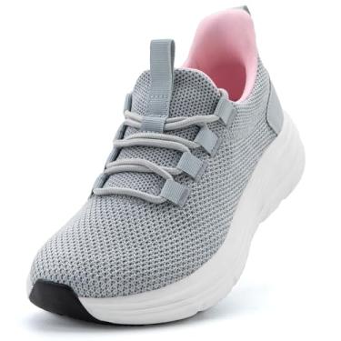 Imagem de KOLILI Tênis De Corrida Feminino Largo Para Estrada, Sem Cadarço, Academia, Treino, Ambientes Internos E Externos, Cinza Claro/Rosa, 7-7,5 Eua/38 Ue