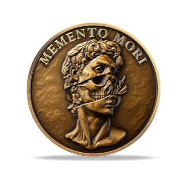 Imagem de RYUKENLM Memento Mori Moeda Caveira Desafio Moedas EDC Lembrete Token Prática Estoica Diária Presente Inspirador Estoicismo para Homens Mulheres Crianças