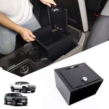 Imagem de SAFECarbon Steel Center Console Organizer Gun Safe Box com trava de senha de 3 dígitos compatível com Hummer EV 2024 e superior, console central atualizado, cofre para armas, organizador de console