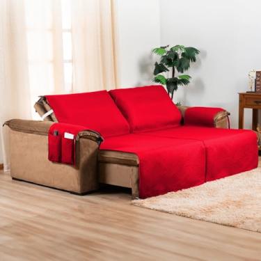 Imagem de Protetor de Sofá Retrátil 2 Lugares 2,00m x 2,40m Impermeável | Capa para Sofá com Bolso Lateral | Proteção Contra Manchas, Pets e Crianças | Lavável e Resistente (Vermelho)