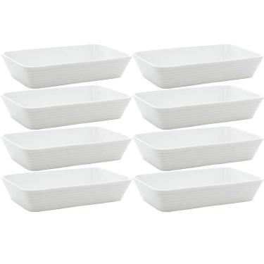 Imagem de 8 Travessas Refratárias de Porcelana Branca 29x20x5cm Restaurantes Buffet Línea Lyor Se...