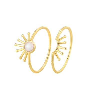 Imagem de PINKFAITH Anel de sol minimalista dois em um para mulheres, fino, eternidade, aniversário, Natal, ouro 18K, leve, empilhável, simples, anel feminino, joias delicadas, presentes, 9, Metal, Sem pedra
