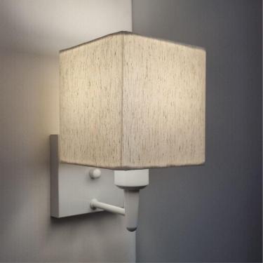 Imagem de Arandela Quadrada Vivare Md-2006 Base Branco Cúpula Em Tecido - Bivolt Branco-linho-bege 127-220v