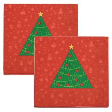 Imagem de Kit Guardanapo de Natal Estampado Vermelho Pinheiro Verde 33x33cm Folha Dupla Prime 40 Unidades