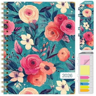 Imagem de Agenda Hardcover 2026, 21,6 cm x 28 cm: 14 meses (novembro de 2025 a dezembro de 2026), agenda mensal diária, agenda anual, marcador de livro, pasta de bolso e conjunto de notas adesivas (floral