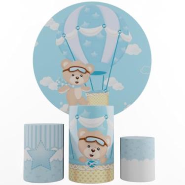 Imagem de Kit Decoração Festa, Painel Ursinhos + Trio Capas De Cilindros (Baloeiro 02 azul)
