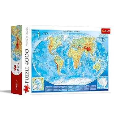 Imagem de Trefl Quebra-Cabeça Grande Mapa Físico Do Mundo, 4.000 Peças, Vermelho, 137 Cm X 96 Cm, Impressão, Faça Você Mesmo, Diversão Criativa, Clássico Para Adultos E Crianças A Partir De 15 Anos