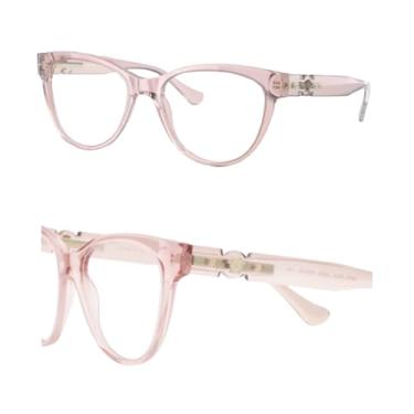 Imagem de Versace Óculos femininos não polarizados VE3304 – Armação olho de gato com têmporas, kit de óculos eShades incluído, Rosa transparente (53 mm), 53 mm