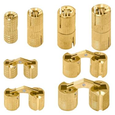 Imagem de Conjunto de 8 peças de dobradiças ocultas de latão, dobradiça invisível de 8 mm/10 mm/12 mm/14 mm, ângulo de abertura de 180 graus, dobradiças ocultas de móveis para caixa de joias faça você mesmo