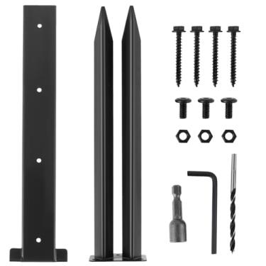 Imagem de FALESOUL 1 kit de reparo de poste de cerca, kit de âncora de poste de cerca resistente, pino de aterramento de âncora de poste de cerca para consertar poste de cerca de madeira quebrado inclinado
