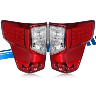 Imagem de Conjunto de luz traseira compatível com Nissan Titan 2017-2023 / Titan XD 2016-2023, lâmpada traseira tipo halogênio com substituição de lâmpadas, par vermelho + branco