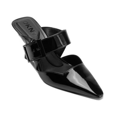 Imagem de DKNY Sandália feminina de salto Nardin Mule com detalhe de cinto, Preto brilhante, 36