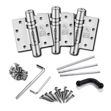 Imagem de Dobradiças de porta hidráulicas macias de 11,4 cm x 11,4 cm, classificadas pela UL, escovadas acetinadas, encaixe completo, pacote com 3 - K51M-450-B3-DS.HA.SA1 | Dobradiças Waterson