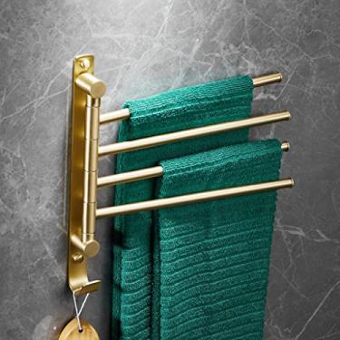 Imagem de Kit de acessórios de banho Suporte de toalheiro de ouro escovado de luxo leve, barra de toalheiro de banheiro dourada, conjunto de acessórios de banheiro de aço inoxidável sem perfuração, montado na