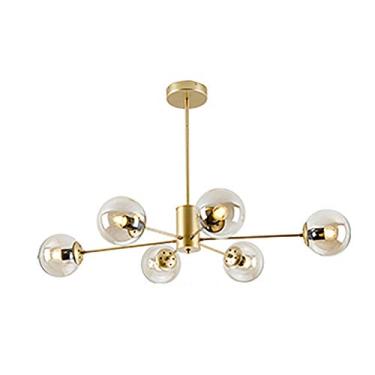 Imagem de TLTDSMY Globo de vidro lustre de iluminação de luxo moderno dourado luz luxuosa lustre de latão chapeado luminária de teto durante a iluminação do quarto de jantar, E27 luz mágica simples
