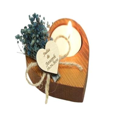 Imagem de Castiçal de madeira amor em forma de coração com vela suprimentos de casamento personalizados nome gravado aniversário decorações de férias presente suporte de velas