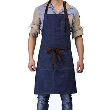 Imagem de Avental resistente de lona encerada avental de trabalho com bolsos ferramentas avental, aventais de segurança ajustáveis (cor: azul, tamanho: GG)