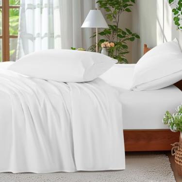 Imagem de Shilucheng Conjunto de lençóis 100% algodão - 600 fios, lençóis com bolso extra profundo para colchões de 45,7 a 61 cm de espessura, respirável e refrescante, lençóis de cama de algodão egípcio de