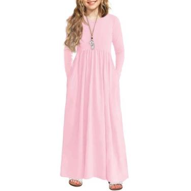 Imagem de Vestido Arshiner Girls de manga comprida Maxi Pocket rosa 12-13Y