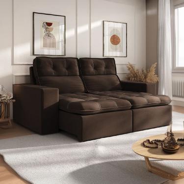 Imagem de Sofá Retrátil E Reclinável 2m 3 Lugares Petrópolis Veludo Mamflex Marrom