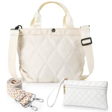 Imagem de Abbylike Bolsa feminina acolchoada com alça ajustável e bolsa de ombro para viagem, trabalho, esportes, academia, Branco