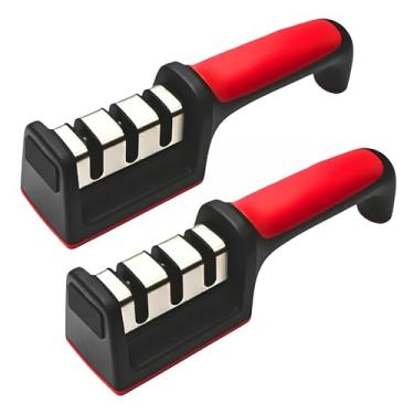 Imagem de Kit 2 Afiador Amolador Profissional Manual 3 em 1 Restaura Facas e Tesouras com 3 Estágios Aço Cerâmica Cabo Ergonômico Base Antiderrapante Garante Corte Rápido e Preciso no Uso Diário Premium