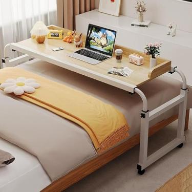 Imagem de Mesa Sobre A Cama Ajustável 115-210 Cm, Mesa Sobreposta Com Rodas Mesa De Estação De Trabalho Em Pé Carrinho Para Laptop Mesas De Cama Ajustam A Altura 65-95 Cm Para Cama De Solt, Wood