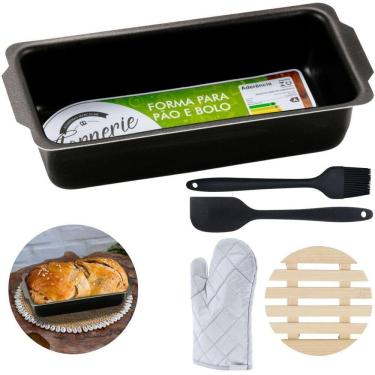 Imagem de Forma Pão 900Ml + Luva + Pincel + Espátula + Descanso Panela