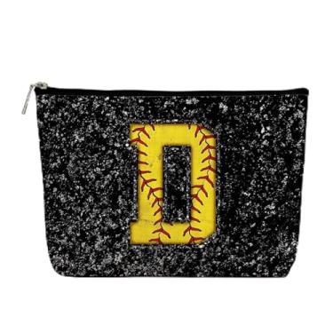 Imagem de Bolsa de maquiagem inicial, monograma, letra D, bolsa cosmética, bolsa com zíper, acessórios de softball, para meninas, mulheres, jogadoras, treinadoras, amigas, presentes de aniversário de formatura