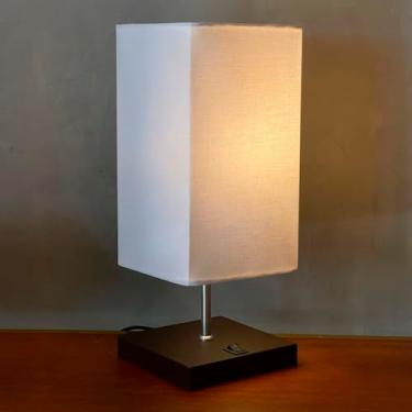 Imagem de Abajur luminária de Mesa Clássico Quadrado Marrom de Aluminio Com Interruptor Com Cúpula Branco Ref 49 Decoração Casa e Sala, Escritório, Quarto, cama