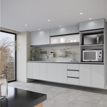 Imagem de Cozinha Modulada 8 Peças 4 Aéreos 3 Balcões 1 Torre Quente Nara Cabecasa Madeiramadeira Cinza Claro