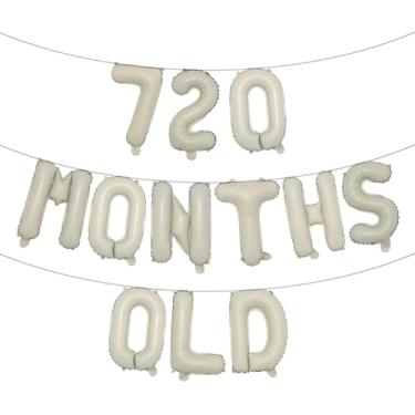 Imagem de Banner de balão multicolorido com glitter de 720 meses - Decorações engraçadas de aniversário de 60 anos e festas de aniversário (creme de 720 meses)
