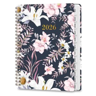 Imagem de Agenda 2026, agenda diária acadêmica (janeiro de 2026 a dezembro de 2026), caderno de planejamento de capa dura para acessórios de escritório e material escolar, florais elegantes