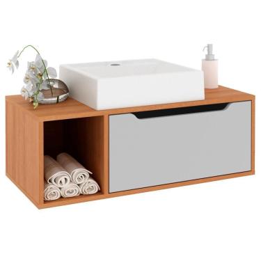 Imagem de Gabinete 1 Porta Com Cuba Para Banheiro Bn3600x44 Amendoa Branco Tecno Mobili Amendoa Branco