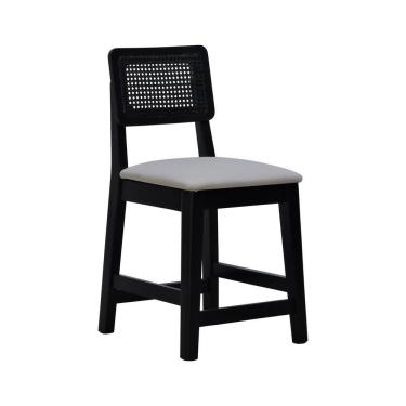 Imagem de Banqueta Baixa-cadeira Gabi - Preto Assento Estofado Linho Bege