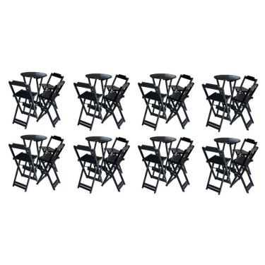 Imagem de Kit 8 Jogos De Mesa Bistrô De Madeira Dobrável Com 3 Banquetas - Preto