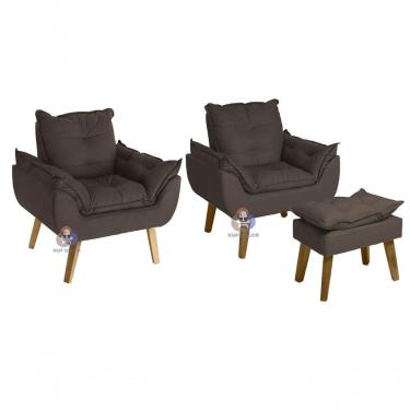 Imagem de Kit 02 Poltrona-cadeira Decorativa E Puff Glamour Opala Marrom Smf Decor