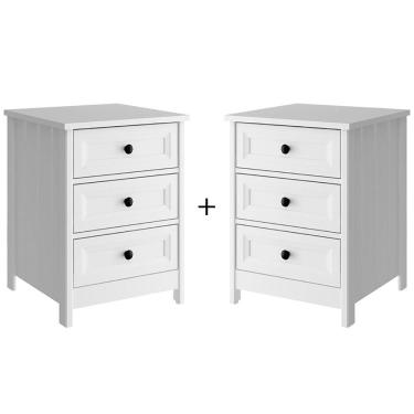 Imagem de Kit 02 Mesas De Cabeceira 3 Gavetas 45 Cm Dm111 Branco Dtall Branco