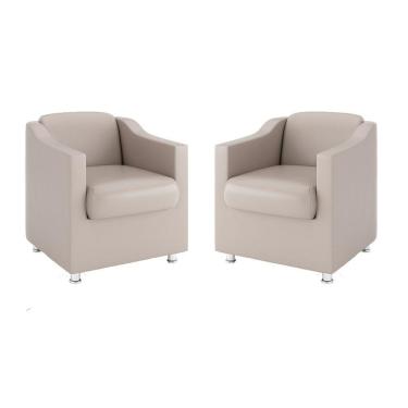 Imagem de Kit 2 Poltronas Decorativas Para Recepção Courino Bege