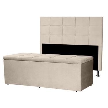 Imagem de Kit Cabeceira E Calçadeira Baú Solteiro 0,90m Roma Suede - Pallazio Cor Cinza